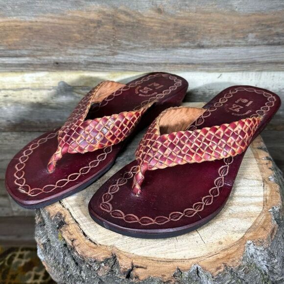 NWOB Brown Leather Handmade Flip Flops‎ sz 9 - Picture 3 of 10